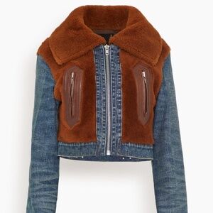 R13 Denim Fur Jacket in Melvin Blue Stretch SIZE LARGE